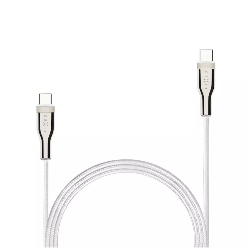 USB-gevlochten kabel FIXED FIXDB-CC12-WH 100W, wit, robuuste vlecht, data- en stroomoverdracht