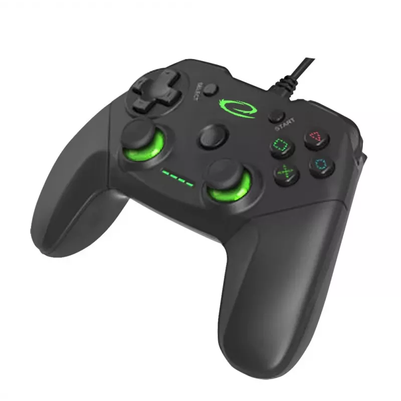 Esperanza EGG110K Vanquisher bedrade USB-gamepad voor pc/PS3, met trillingen, 12 knoppen, 2 analoge sticks, zwart/groen