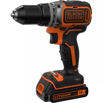 Black & Decker BL186K-QW accuboor-schroefmachine, 18 V, 1,5 Ah li-ionaccu, 2 snelheden, 1650 tpm, 52 Nm, met koffer, zwart/oranje