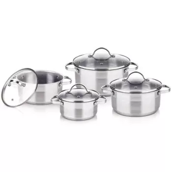 Pannenset LAMART LTSSSET8 – roestvrijstalen kookset, 4-delig, pannen 1,5 L / 2,1 L / 2,9 L, glazen deksels