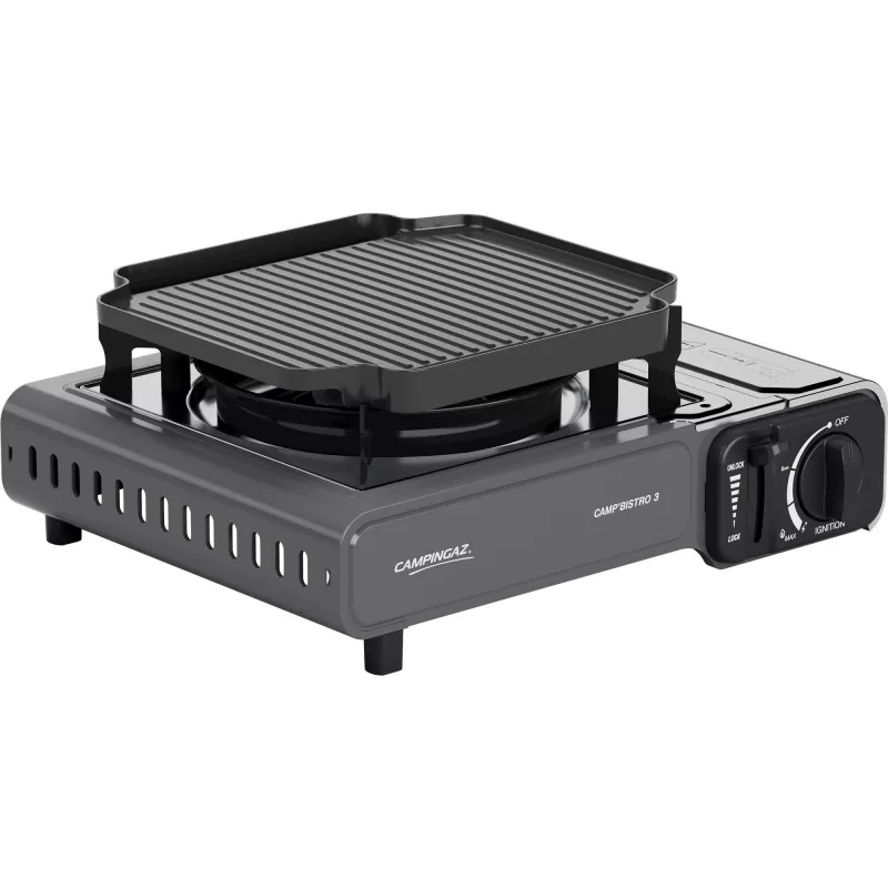 Draagbare Campingaz CampBistro 3 campingkooktoestel met aluminium gietijzeren grillplaat