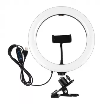 LED-ringlamp 26 cm met telefoonhouder en klem, USB