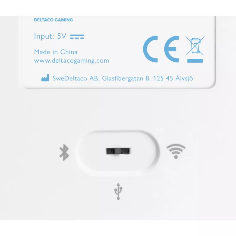 Deltaco GAM-100-W-DE. Toetsenbord formfactor: 65%. Toetsenbordstijl: recht. Apparaatinterface: USB + Bluetooth, toetsenbord-key switch: mechanische switch,