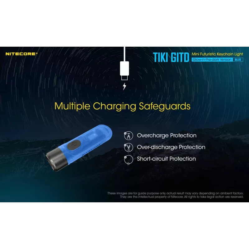 Nitecore TIKI GITD BLUE zaklamp, T-serie, 300 lumen