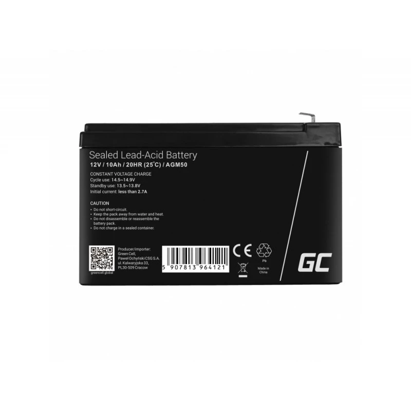 USV-accu Green Cell AGM50 12 V 10 Ah VRLA AGM, 65×151×95 mm, 2,45 kg, zwart