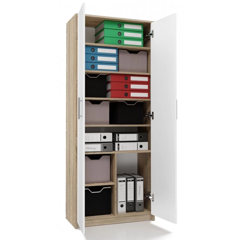 Ladekast OLIV 2D 74x35x180 cm, Sonoma-eiken/wit