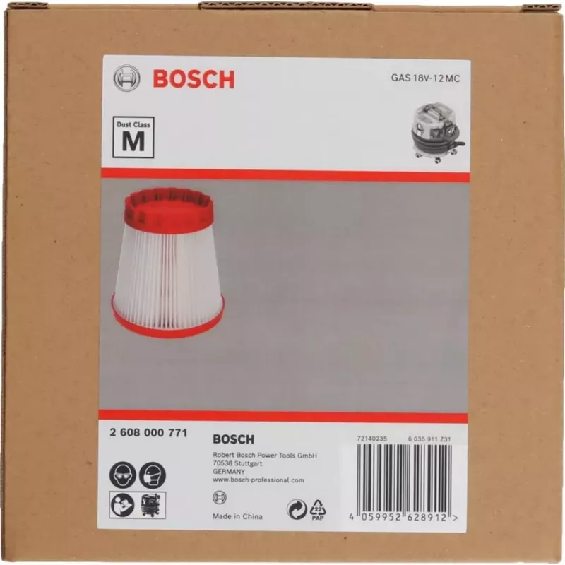 PTFE-filter Bosch GAS 18V-12 MC Professional klasse M voor stofafzuiging, model 2608000771