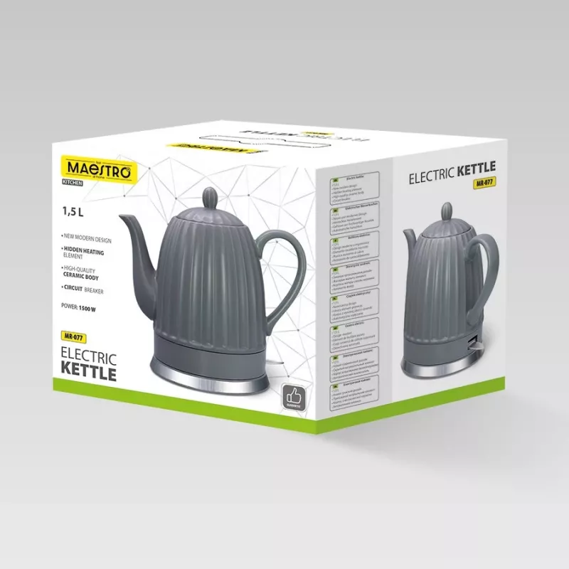 Waterkoker Maestro MR-077, 1,5 L, 1500 W, keramische behuizing, grijs