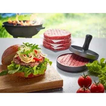 Hamburgerpers GEFU 89419, kunststof, Ø 11,8 cm, hoogte 93 mm, grijs/zwart
