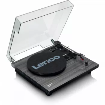 Riem-aangedreven audioplatenspeler Lenco LS-10 zwart met ingebouwde luidsprekers, 33/45 t/min, cinch-uitgang, koptelefoonaansluiting