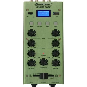 Mini-mixer Omnitronic GNOME-202P — compacte 2-kanaals audiomixer, groen