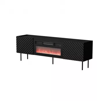 TV-kast Cama Meble LUCCA 180x40x59 cm, zwarte bovenkant en frame, spaanplaat, inclusief zwarte haard