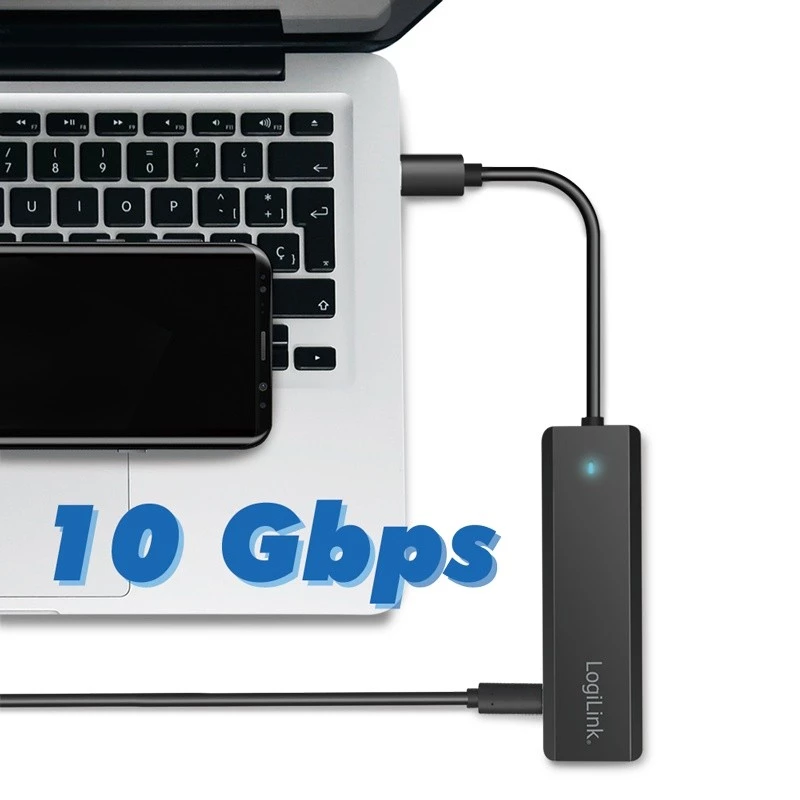 USB-C-hub, 4 poorten 2x USB-A, 2x USB-C, zwart