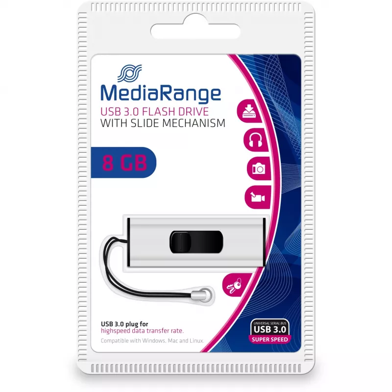 MediaRange SuperSpeed - USB-stick - 8GB - USB3.0 - zwart/zilver (MR914)