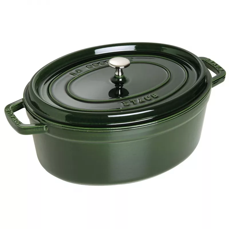 Staub La Cocotte 33 cm ovale braadpan van gietijzer, basilicumgroen