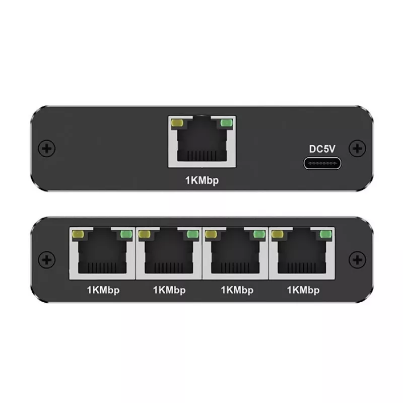 Ethernet mini-switch QOLTEC 52293 1x4 RJ45, unmanaged netwerksplitter 1-in 4-out