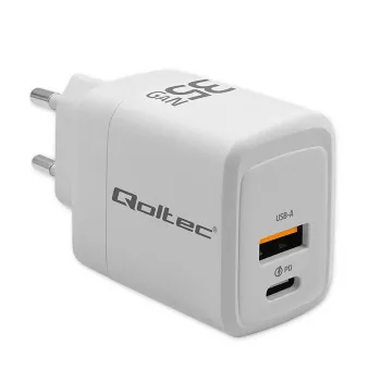 Oplader QOLTEC 51824 GaN 35W USB-C PD & USB QC 3.0, 5–20V, 1x USB-C, 1x USB-A