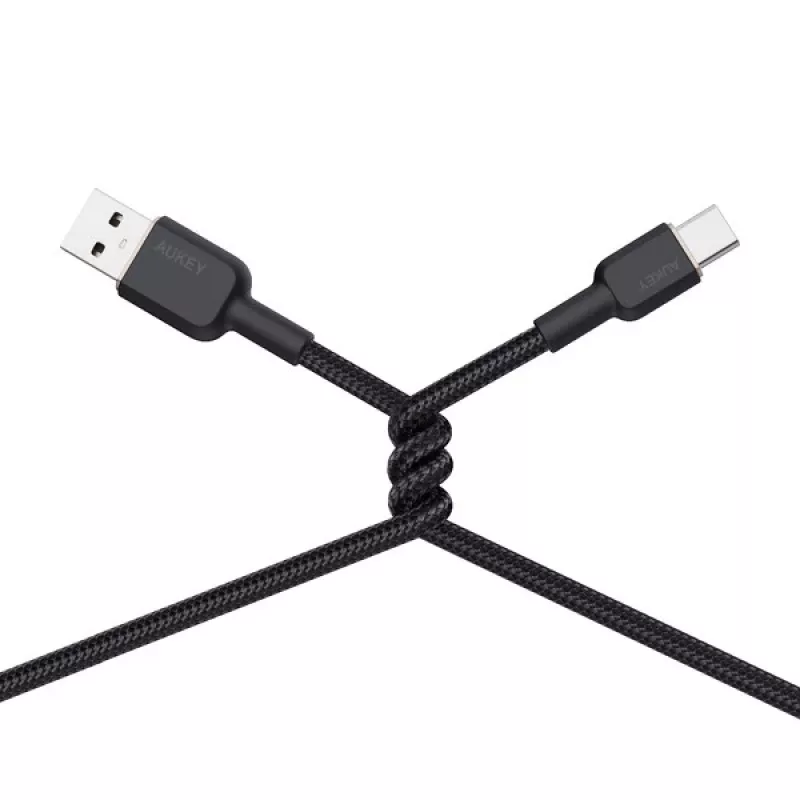 USB-A-naar-USB-C-kabel Aukey CB-NAC1, 1 m, gevlochten nylon, USB PD 60 W, USB 2.0