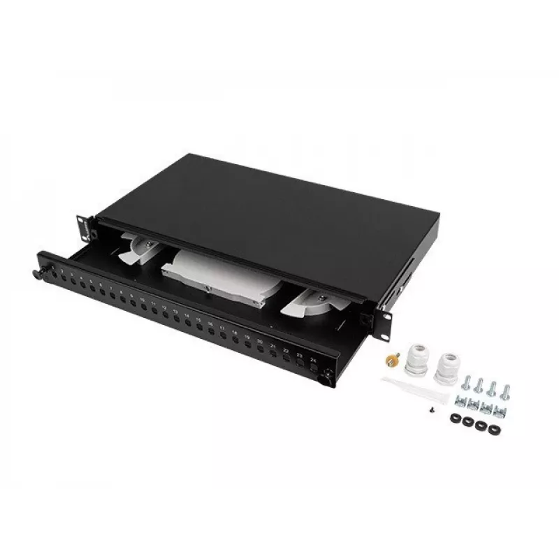 Glasvezel-patchpanel LANBERG FOP1-24ST-FCB 1U 24xST / 24xFC rackmontage zwart