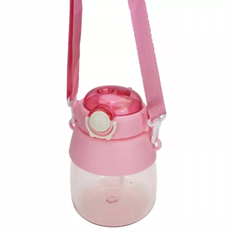 Drinkfles Extralink schoolfles met rietje en draagband 1 L roze