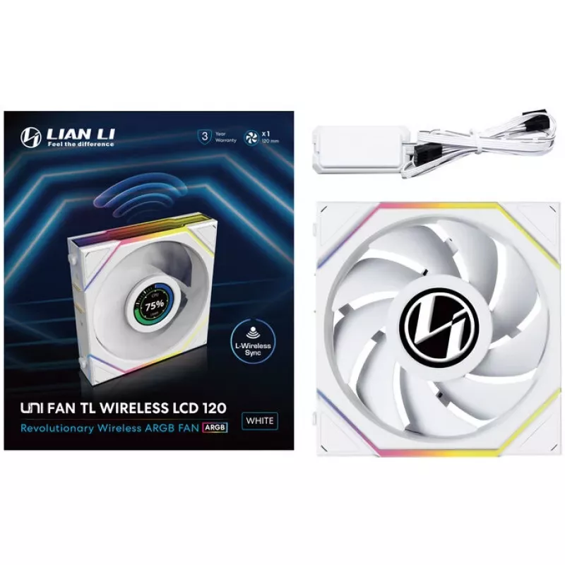 Lian Li UNI FAN TL Wireless LCD 120 White — 120mm PWM-ventilator met draadloze LCD-controller