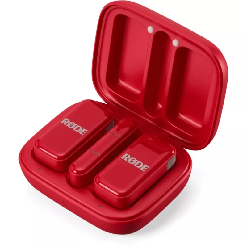 Draadloze microfoon Rode Wireless Micro — compacte clip-on-zender en -ontvanger, rood