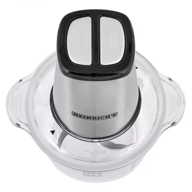 Elektrische hakmolen HEINRICH'S HMZ 8850, 500 W, 2-L kom, 4 messen, technopolymeer, zilver