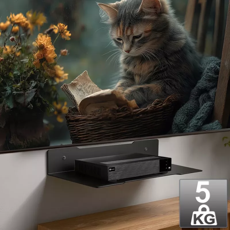Wandplank voor decoder MACLEAN MC-122, staal, zwart, max. belasting 5 kg, gatafstand 219 mm