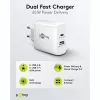 USB-C dual-snellader, PD, GaN, 65 watt (wit, 1x USB-C, 1x USB-A, Power Delivery)