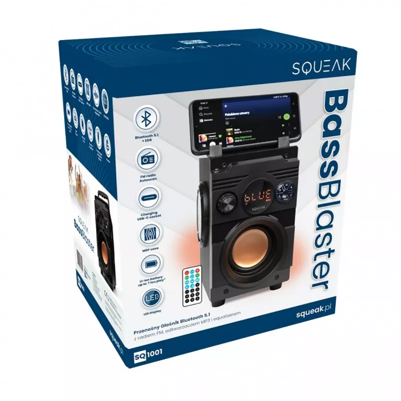 Squeak Bassblaster Bluetooth 5.1 luidspreker, FM-radio, MP3-speler SQ1001