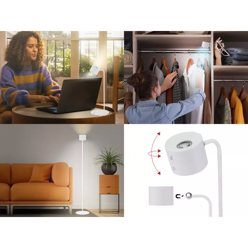 Beper P201UTP305 oplaadbare in hoogte verstelbare LED-lamp, staand en aan de wand te monteren, 2,3 W, dimbaar, wit