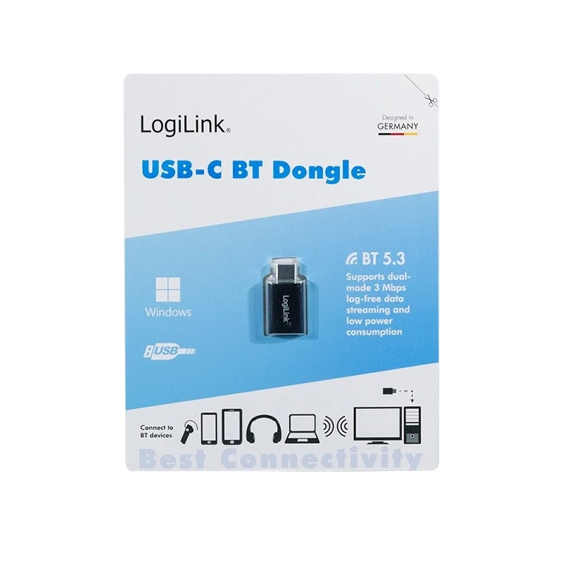 LogiLink BT0048A USB-C Bluetooth 5.3-adapter, 20 m bereik, zwart