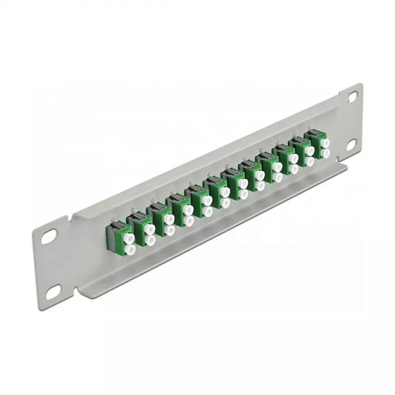 Glasvezel patchpaneel DeLOCK 10 inch 12 poorten LC duplex groen 1U grijs