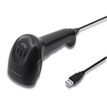 Handheld barcodeleser QOLTEC 50866 — 1D-laserscanner, USB bekabeld, 600 mm bereik, zwart, 161,5×88×77 mm