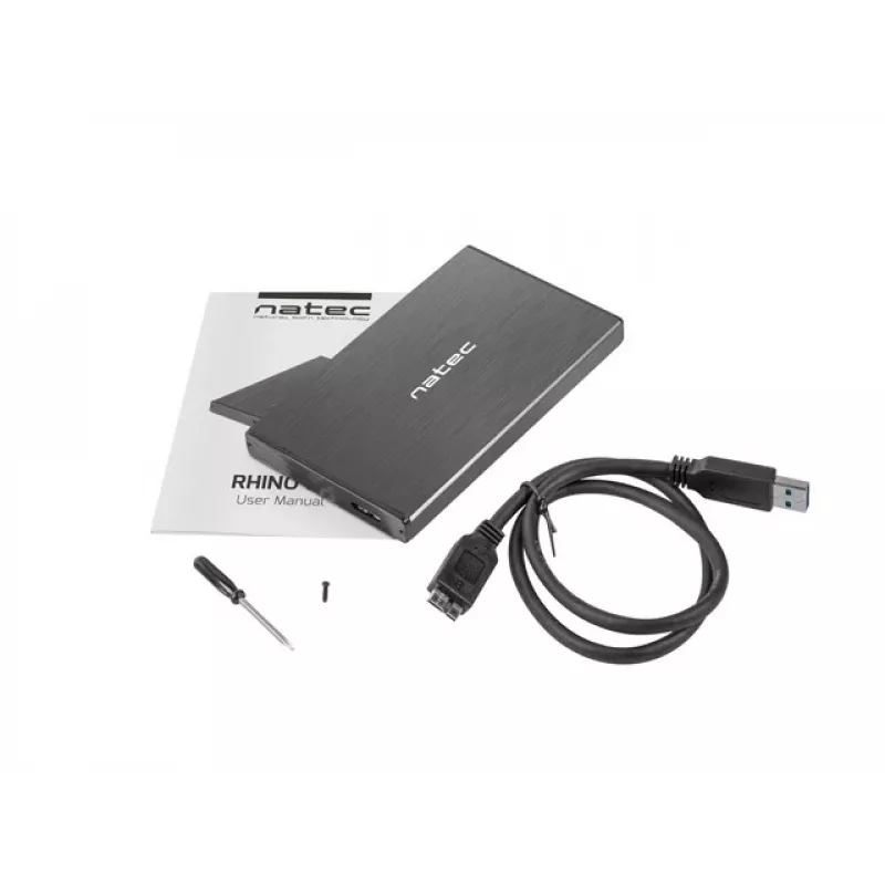 NATEC RHINO GO behuizing USB 3.0 voor 2,5'' SATA HDD/SSD, zwart aluminium