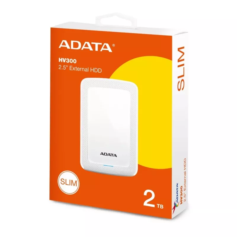 ADATA HV300 - harde schijf - 2 TB - extern (draagbaar) - USB 3.1 - 256-bit-AES - wit