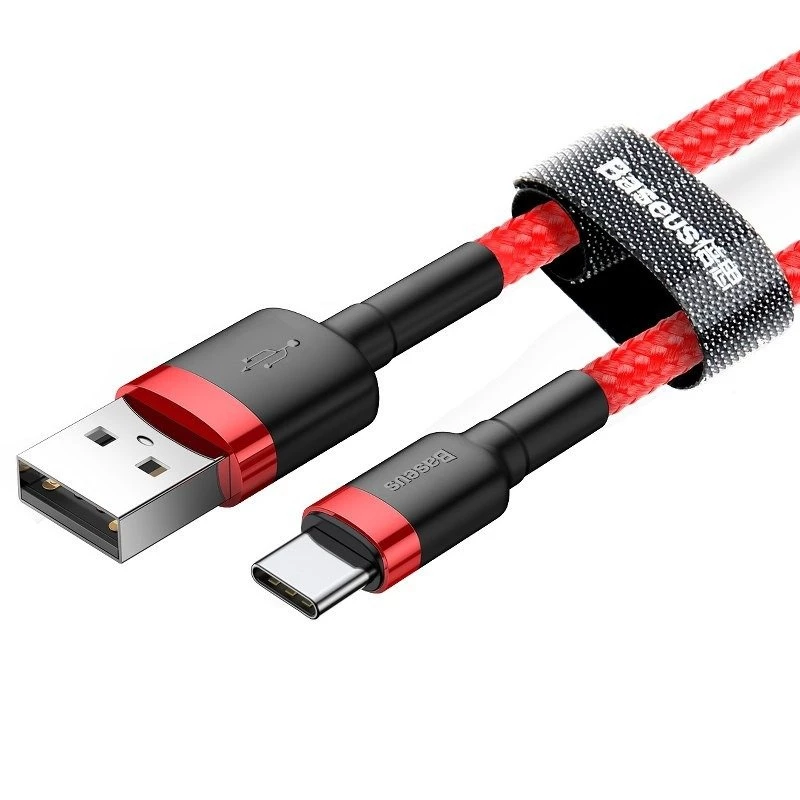 USB-2.0-A-naar-USB-C-kabel Baseus CATKLF-B09 1m QC3.0 nylon gevlochten rood, snel opladen en datasync