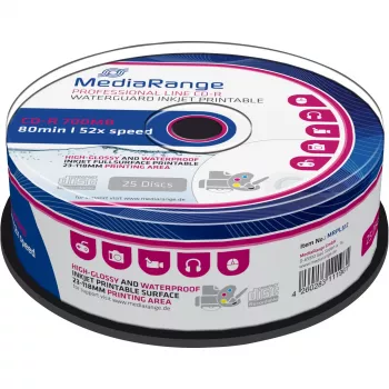 CD-R MediaRange MRPL512 700 MB 52x inkjet printable 25 stuks spindel