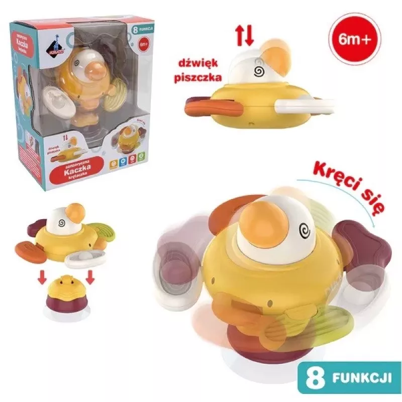 Pluche interactieve sensorische eend Ascato 122946 — zachte textuur, kleurrijk design
