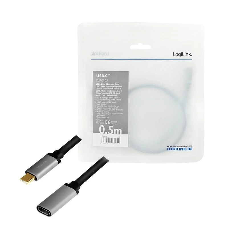 LogiLink USB-kabel USB 3.2 Gen 2 CUA0105 0,5 m USB-C zwart grijs