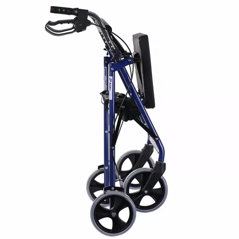 Rollator met vier wielen en zitting, blauw/zwart