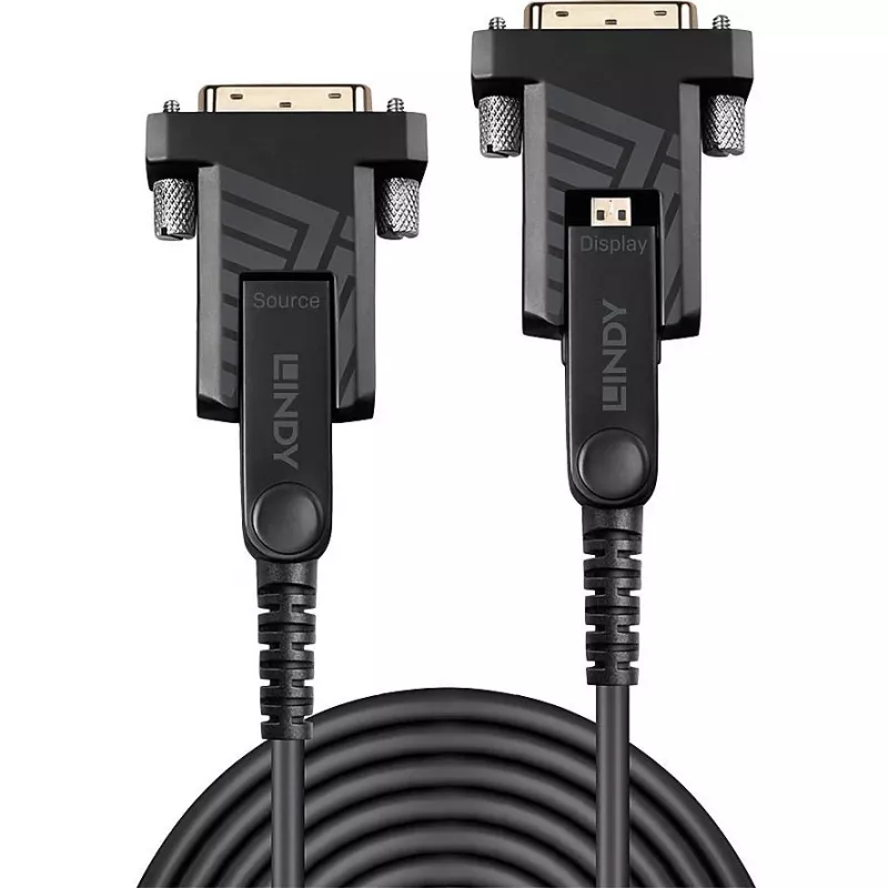 Lindy 10m glasvezel-hybride micro-HDMI-18G-kabel met afneembare HDMI- en DVI-aansluitingen
