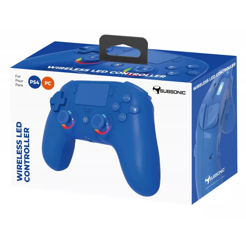 Draadloze LED-controller SUBSONIC SA5639-3 voor PS4 en pc, blauwe draadloze gamepad