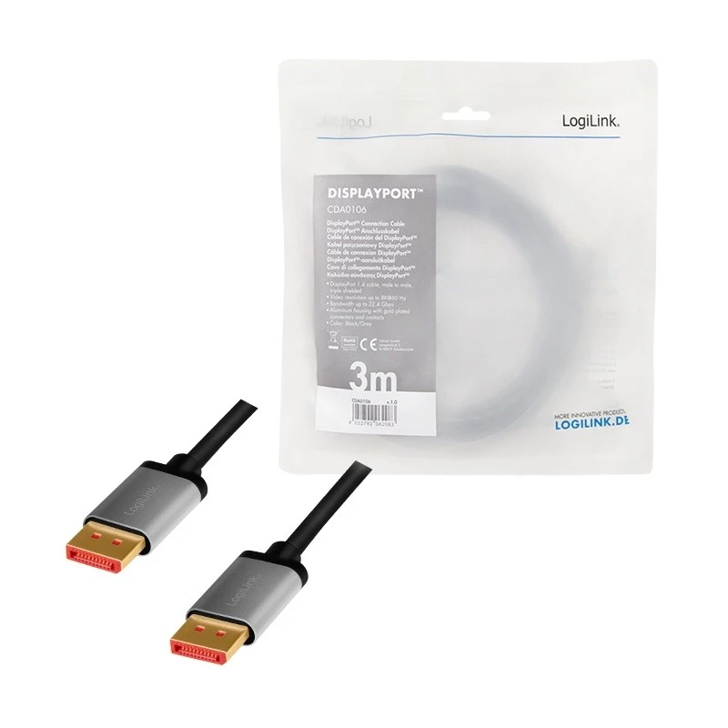 LogiLink CDA0106 DisplayPort-kabel zwart grijs 3 M