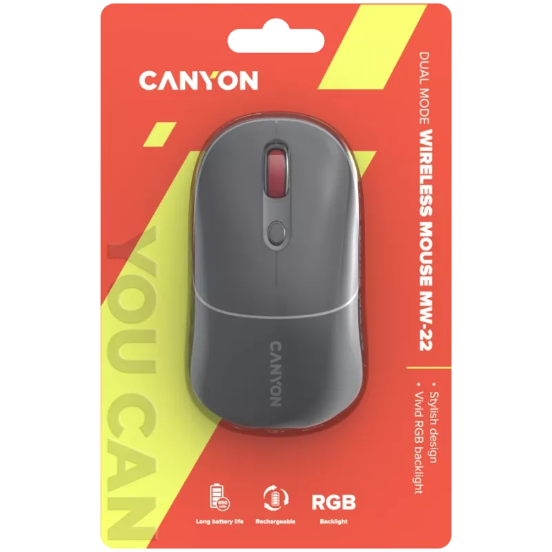 Canyon MW-22 2in1 RGB draadloze muis - grijs - Bluetooth/RF - 1.600 dpi - oplaadbaar