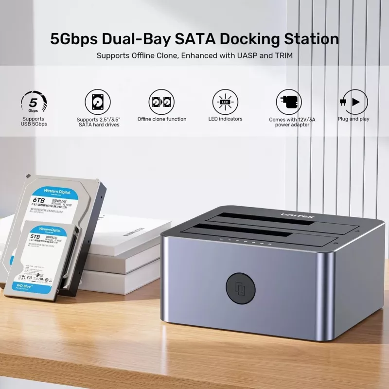 Unitek kloonstation 2X SATA 2,5/3,5 USB 5GB