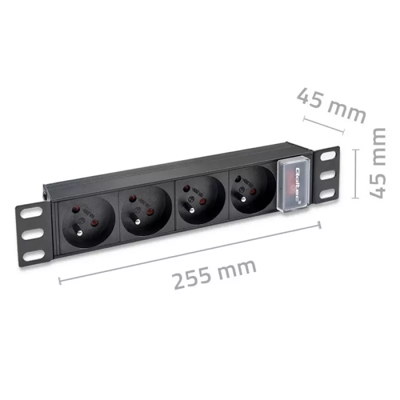 Qoltec aluminium PDU voor 10'' RACK | 1U | 16A | 4xFRANS | 1,8m