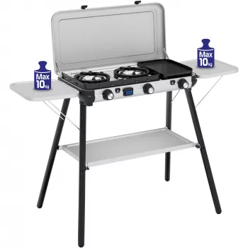 Camping Kitchen 2 Multi Cook Plus, gasstel grijs, 2 kookzones 2x 1,8 kW + grillplaat 0,9 kW, model 2025