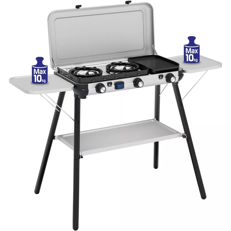 Camping Kitchen 2 Multi Cook Plus, gasstel grijs, 2 kookzones 2x 1,8 kW + grillplaat 0,9 kW, model 2025