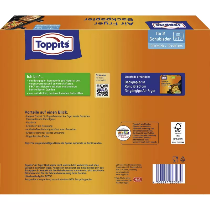 Toppits bakpapier voor de heteluchtfriteuse (12x20cm)